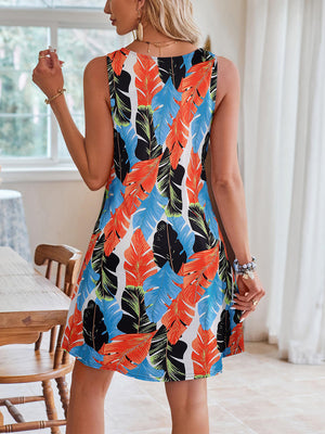 Lace Detail Printed V-Neck Sleeveless Dress