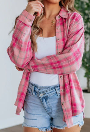 Pink Plaid Button Top- PRE ORDER