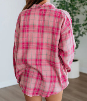 Pink Plaid Button Top- PRE ORDER