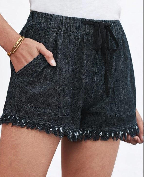 Frayed Bottom Elastic Waist Shorts | Posh Novi