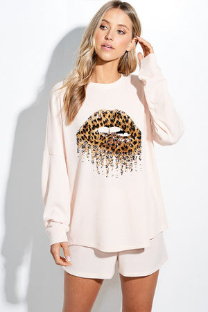 Leopard Lips Top & Shorts Loungewear Set