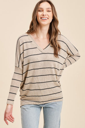 V-neck Striped Dolman Sweater