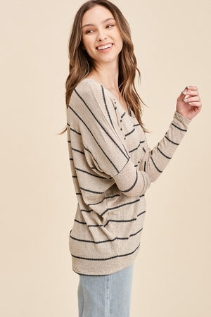 V-neck Striped Dolman Sweater